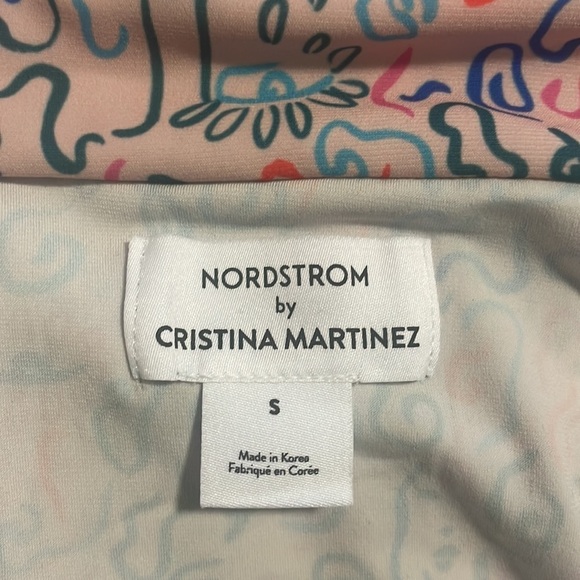 Cristina Martinez Off the Shoulder Bodysuit  pink teal doodle artsy top New S - Picture 3 of 9